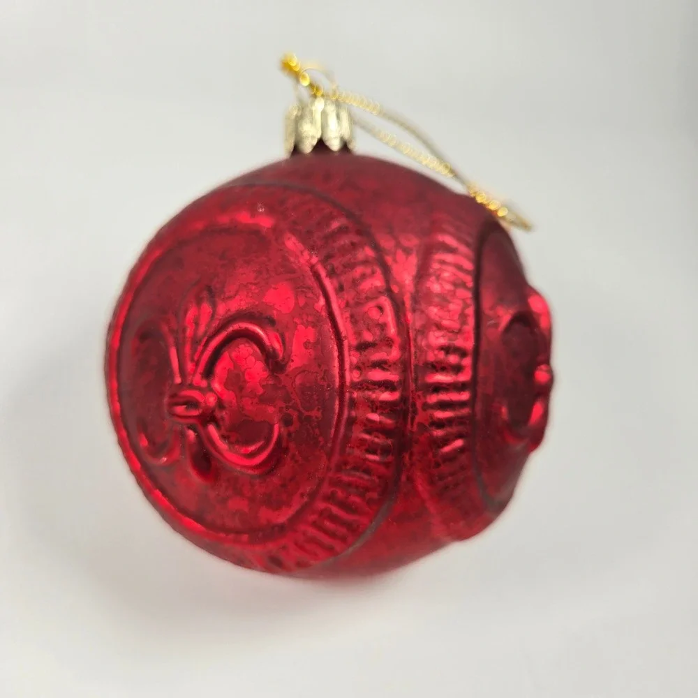2 Vintage Saetas Best Fleur-de-lis Red Glass Ball 3